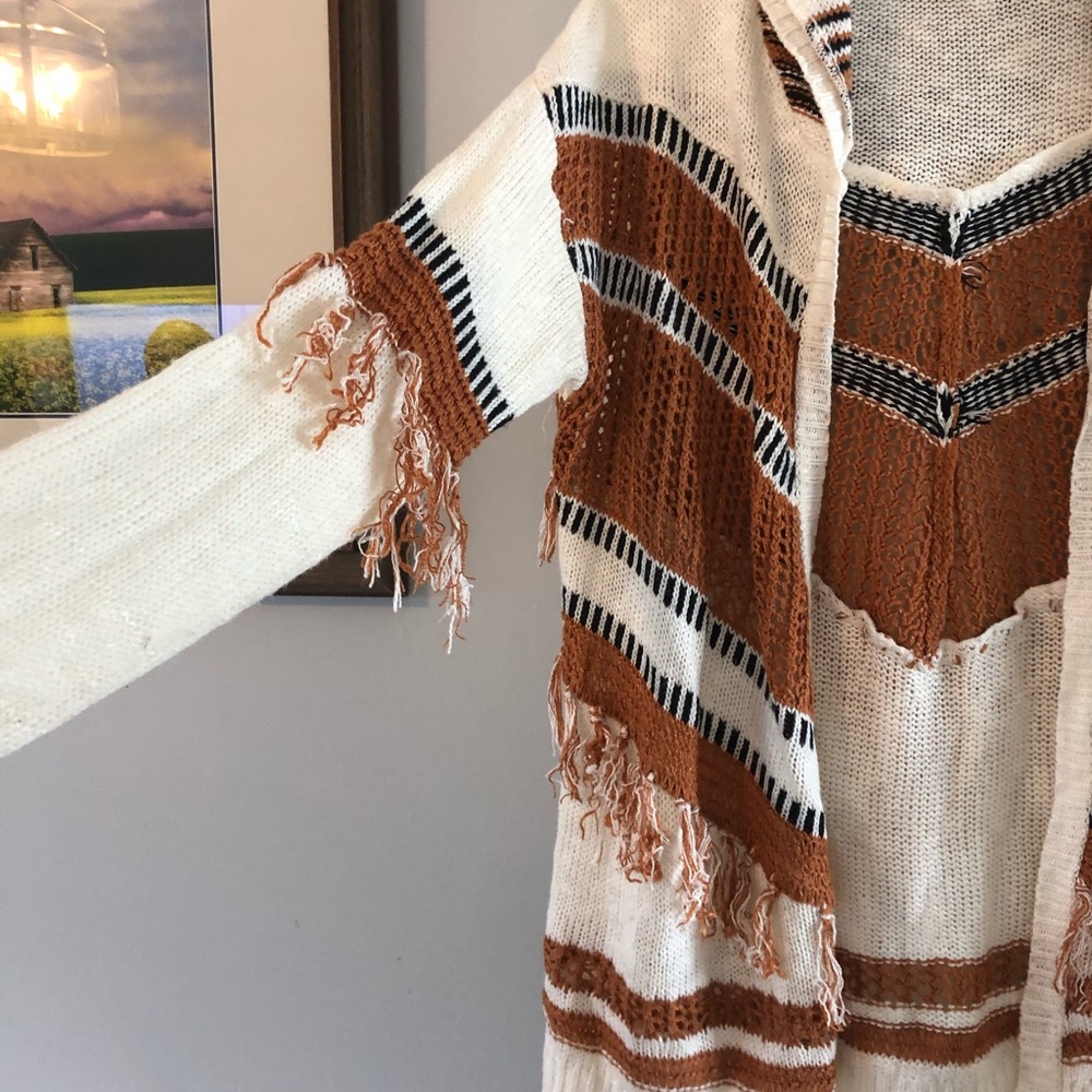 Boho Open Front Sweater With Hood - image 3